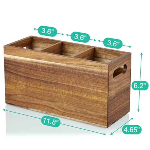 Acacia Wood Utensil Holder Organizer for Counter (Acacia / 3 Compatment)