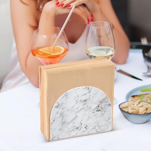 Grey Marble Print Napkin Holder for Table Paper Napkins Holder Acrylic Tissue Dispenser Kitchen Dining Room Bathroom Party Car Decor (NH068 / 4.1x4.9x1.97in)