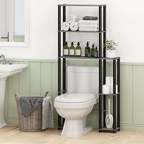 Turn-N-Tube Over The Toilet Storage, 5 Shelves Bathroom Organizer Space Saver Rack, French Oak Grey/Black (French Oak/Black / Side Rack)