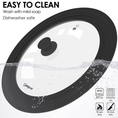 13-14-15 in Universal Pan Lid, Extra Large Silicone Pot Lid for Pots, Pans & Skillets, Replacement Frying Pan Lid with Heat Resistant Silicone Knob, Dishwasher Safe, Black (Black / 13''-14''-15'')