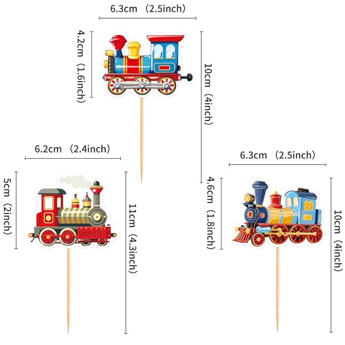 24Pcs Transportation Trains Cupcake Toppers Cartoon Vintage Locomotiv Cupcake Picks for Retro Train Boys Girls Funny Birthday Party Baby Shower Cupcake Decorations Train Transportation Party Decors (Red)