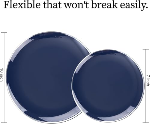 200PCS Blue Plastic Plates with Silver Rim (Blue and Silver / 200)