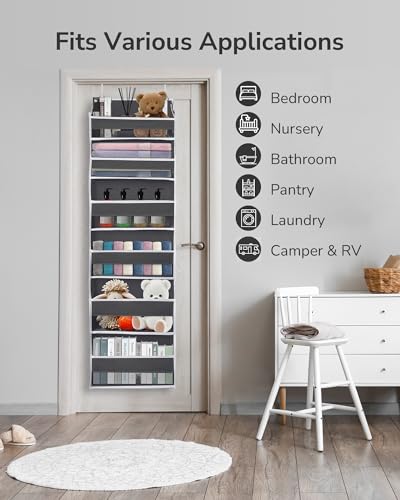 Over The Door Organizer with 6 Large Pockets 12 Side Pockets (Dark Gray / 1 Pack)