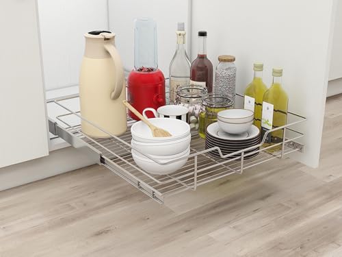 Pull Out Cabinet Organizer 20" W X 17" D (1 Tier - Chrome-Plated / 20" W X 17" D)