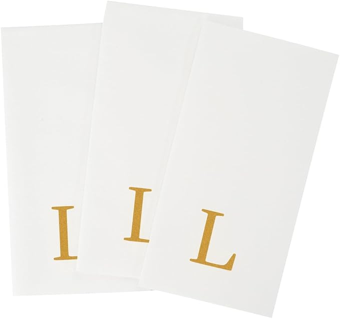 Luxenap 15.8 X 7.9 Inch Linen-Feel Guest Towels, 2000 Lettered Hand Towels - Gold Letter 'L', Sans Serif Font, White Paper Dinner Napkins, airlaid, For Restrooms And Tables