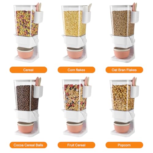 Cereal Dispenser Countertop 2 Pack with Bowls Spoons Cutlery Box (White)