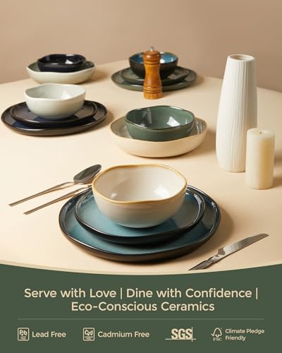 Stoneware Dinnerware Sets for 8 (Forest Green / Set (24pcs))