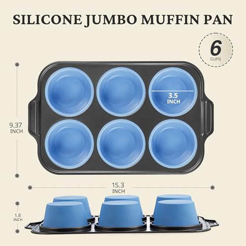 Jumbo Silicone Muffin Pan with Metal Frame (Blue / 6-Cup Jumbo)