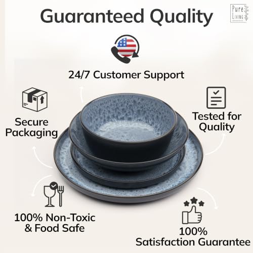 16 Piece Stoneware Dinnerware Set for 4 (Dark / Smoke Blue / Set for 4 (16pcs))