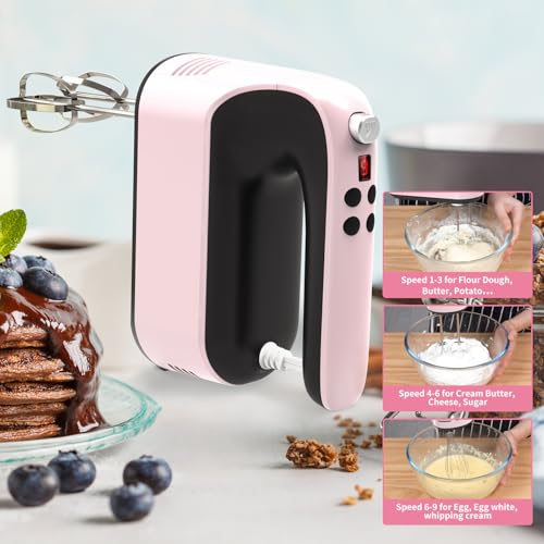 9 Speed Digital Hand Mixer Electric (Pink/Black)