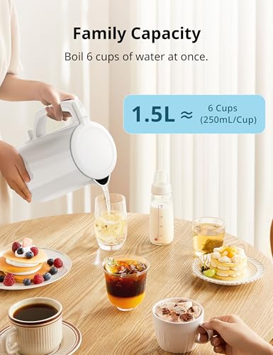Stainless Steel Double Wall Electric Kettle 1.5L (1.6 Quarts / White)