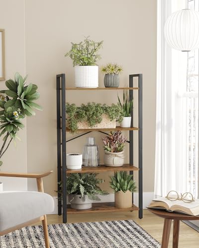 4 Tier Bookshelf (Rustic Brown + Ink Black / 4 Tiers (11.8"D x 26"W) / Without Back Panels)