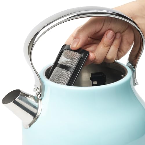 Heritage 1.7 Liter Stainless Steel Retro Electric Tea Kettle with Auto Shutoff and Dry Boil Protection (Turquoise & Chrome)