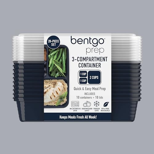 Prep 3 Compartment Meal Prep Containers with Lids (Navy Blue)