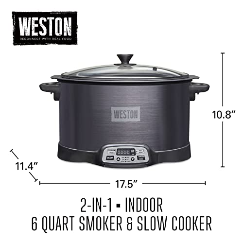 BRANDS 2-in-1 Indoor Electric Smoker & Programmable Slow Cooker, 6 Quart, With 3-Tier Smoking Rack for Meat, Cheese and More, Dishwasher Safe Crock, Temperature Probe, Black (03-2500-W) (Black (No Party Dipper) / 6 Quart)