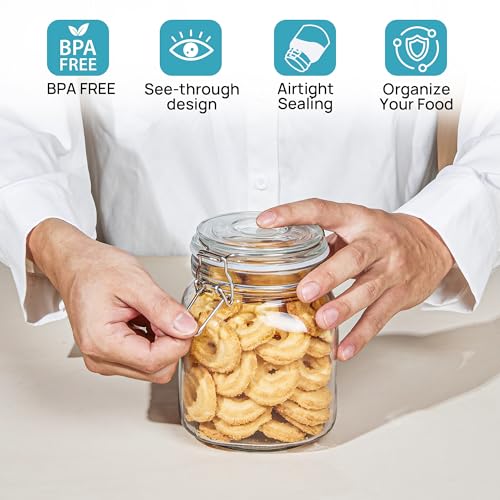 34oz Glass Food Storage Jars with Airtight Clamp Lids