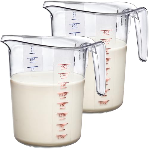 Melissa - 128-Ounce Plastic Measuring Pitcher (2-Pack), 16-Cup (4-Quart) Food-Grade Measuring Jug, Unbreakable, Stackable, Dishwasher-Safe, Great for Oil, Vinegar, Flour, and More