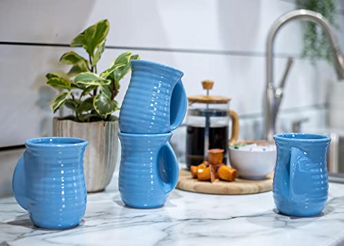 Ribbed 14 ounce Ceramic Stoneware Handwarmer Mugs Set of 4 (4 count / Ice Blue)