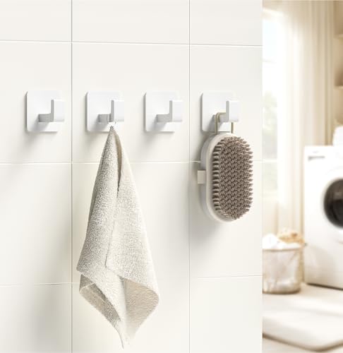 Square Self Adhesive Towel Hooks (White / 4 Pack)