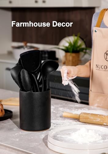 Ceramic Kitchen Utensil Holder for Countertop (Stone Black)
