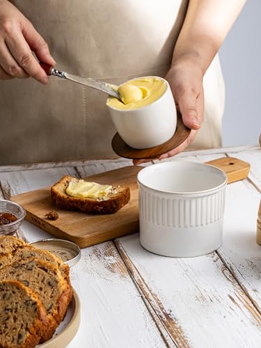 French Butter Dish (Cream White / Stripe-3.94"dia)