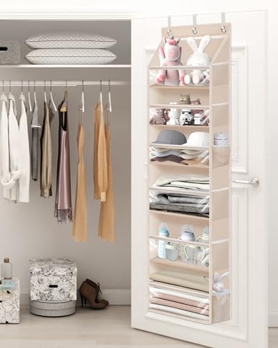 Over Door Organizer Hanging Shelves Large Clear Deep Pockets (Oat Beige / 6-Shelves 62.2"H)