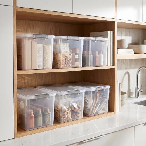 4 Pack 32 QT Clear Plastic Storage Bins with Latching Lids (Clear White / 4 PCS-32 QT)