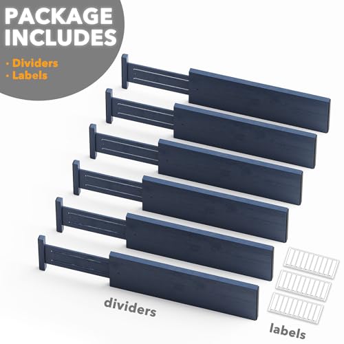 Bamboo Dresser Drawer Dividers 6 Pack (4.65''H, 17''-22''L / NAVY BLUE)