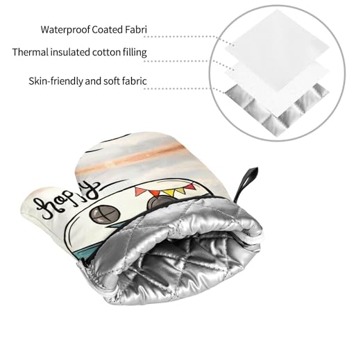 Happy Camper Oven Mitts and Pot Holders Sets of 4 (One Size / Happy Camper 1)