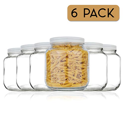 6 Pack Half Gallon Glass Mason Jar Wide Mouth with Airtight Metal Lid (White Lid)