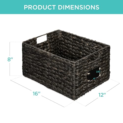 Pantry Baskets Set of 2 16x12in Water Hyacinth Storage Baskets (12x16x8in / Black)