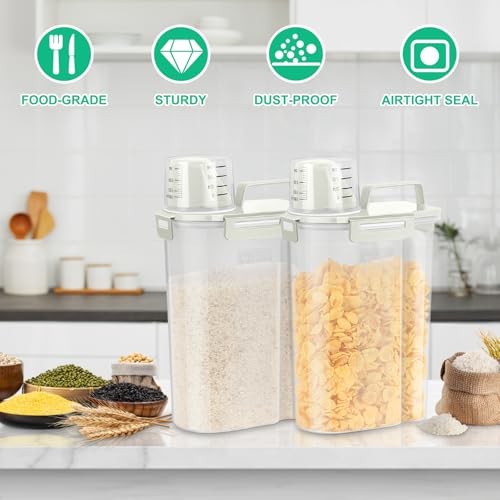 Rice Container Cereal Storage Container 2 Pack 5 Lbs (Beige 3+3Qt)