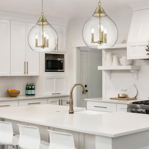 Ariella 3 Light Pendant Brushed Champagne Bronze with Hammered Clear Glass (Beige)