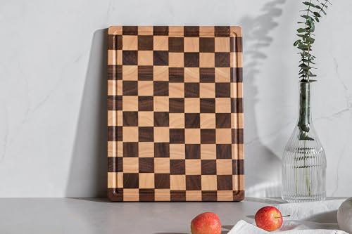 Cutting Boards for Kitchen (Wood Checkered / 16"L x 11"W)
