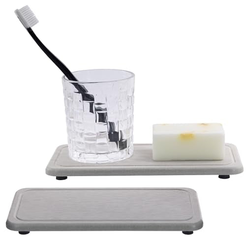 2Pcs Water Absorbent Diatomite Coasters Bathroom Sink Stone Trays (Gray / 8.3" x 3.9")