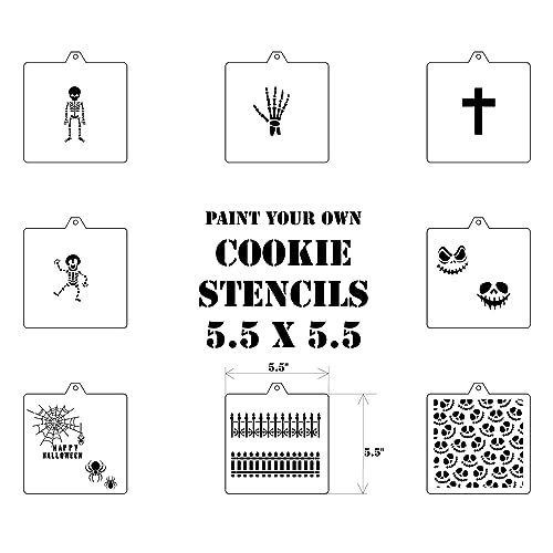Cookie Cutter and Stencil Bundle Royal Icing Cookies Stencils Paint Your Own Biscuit Bakery Starter Kits Royal Icing Fondant Cutters Birthday Wedding Holiday Cookies Painting Coloring Pages Comb (Coffin Skull Set)