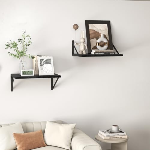 16W x 12D Deep Floating Shelves Set of 2 Black (Black With Black Metal Bracket / 16wx12dx5.8h)
