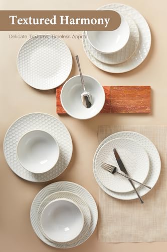 24 Piece Dinnerware Sets for 8 (White-Mixed Embossment / Service for 8 (24pcs))