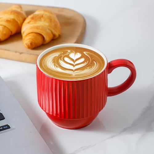12 Oz Coffee Mugs Set of 4 with Rack (Red / 12 Ounces)