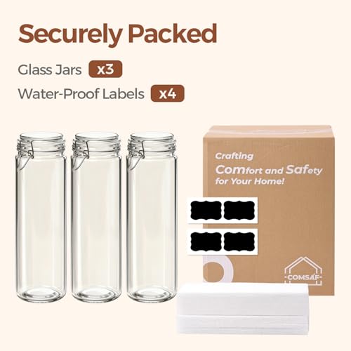 Tall Glass Pasta Containers with Airtight Lids 68 oz 3 Pack Canister (68 fl oz x 3 - Tall)