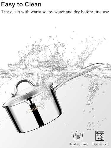 Tri Ply Stainless Steel 1.4 Quart Induction Saucepan with Lid (Upgraded Style / 1 Quarts)