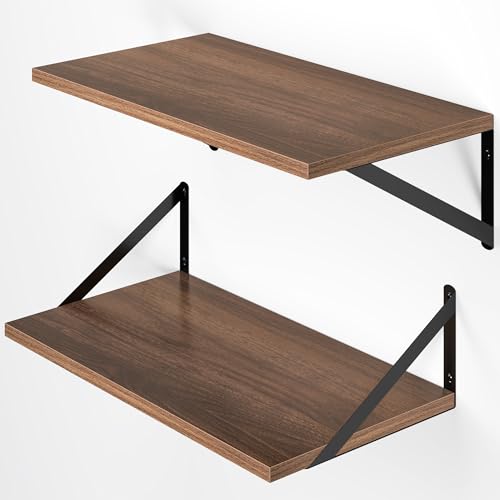 20W x 12D Deep Floating Shelves Set of 2 Walnut (Walnut With Black Metal Bracket / 20Wx12Dx5.8H)