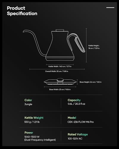 Color Changing Gooseneck Electric Kettle for Precision Brewing (Jungle)