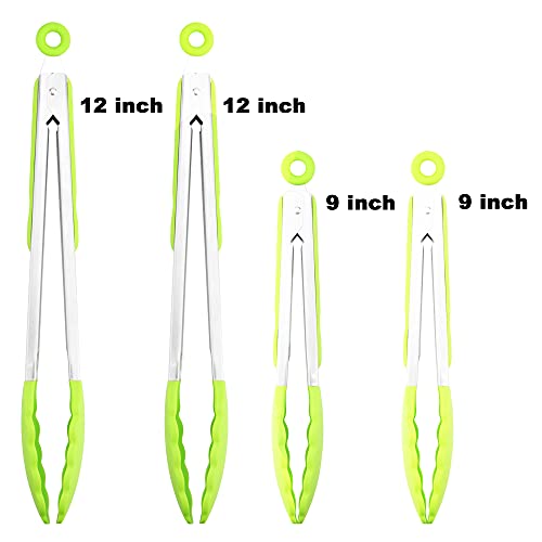 4 Pack Green Silicone Kitchen Tongs Set (Green)