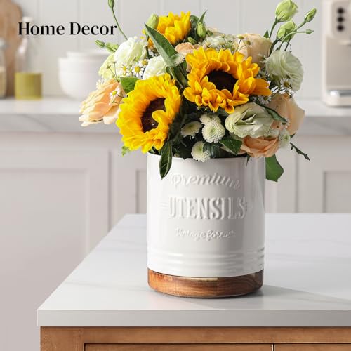 360° Rotating Extra Large Cooking Utensil Holder (White Text / 7.6 Inch)