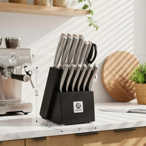 14 Piece Japanese Gyutou Stainless Steel Knife Set with Block (Pure Black)