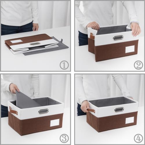 Foldable Storage Bins with Handles [3 (Brown & Cream / Large(3-Pack))