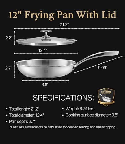 12 Inch 316 Stainless Steel Frying Pan with Lid (12 Inch)
