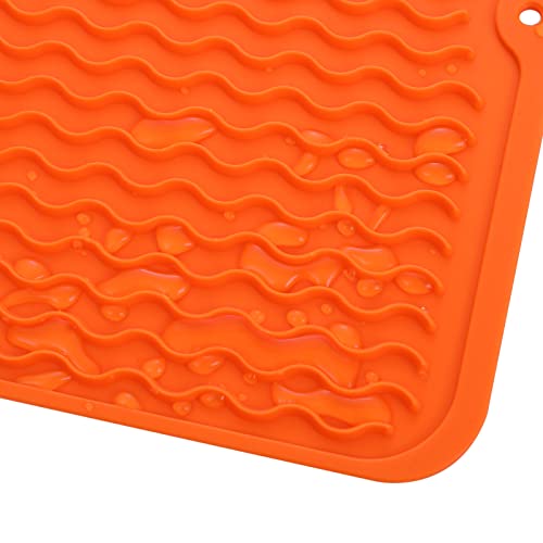 Silicone Dish Drying Mat for Multiple Usage (Orange / 12"L x 12"W)