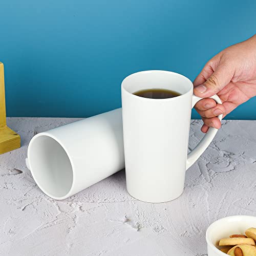 22oz white Super Large tall Ceramic Coffee Mugs Large Handles Set of 4 (tall white)